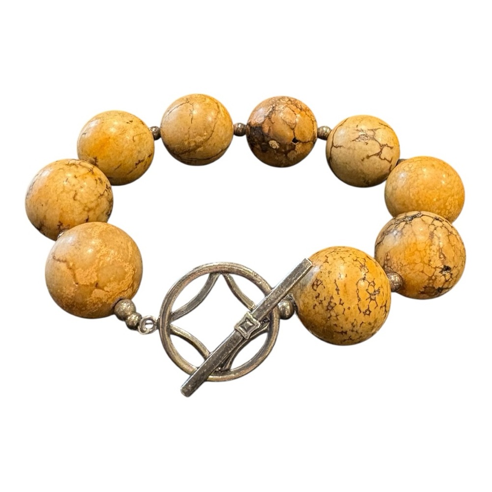 Chunky Natural Yellow Jasper Gemstone Bead Bracelet – Toggle Clasp JB8